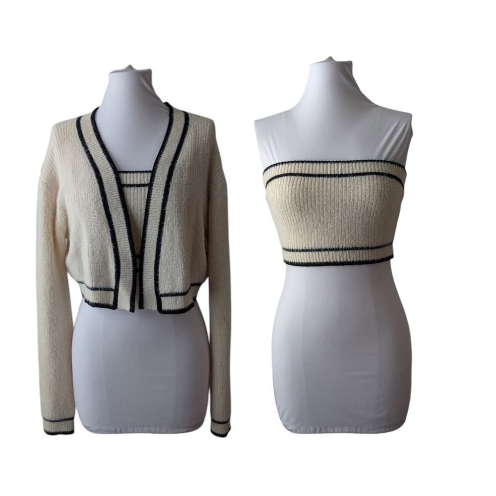 Cider fuzzy knit cardigan / tube top set